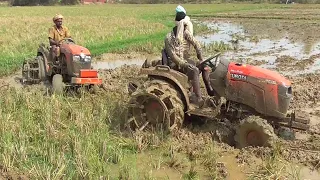Miniature Kubota Tractor Video || Tractor Stuck in Deep Mud || Cagewheel Tractors stuck in Slime