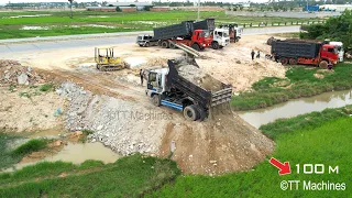 Starting New Project Excellent Skill Miniature Dump Trucks & Bulldozer Spreading Stone Building Road