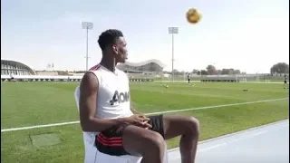 Pogba backheels a fast-moving ball away during an interview - like a boss -