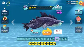 Showing all the sharks that I have bought in hungry shark evolution