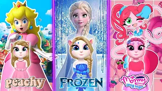 My talking angela 2 || Mommy long legs vS Peach 🍑 vS Elsa in Frozen || cosplay