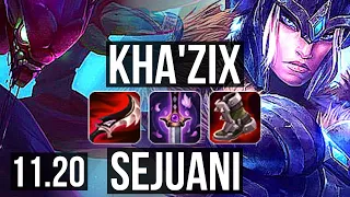 KHA'ZIX vs SEJUANI (JUNGLE) | 10/0/2, 2.4M mastery, Legendary | KR Master | v11.20