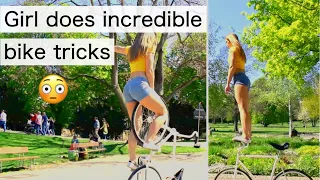 Incredible bike tricks you won`t believe! German girl performs unbelievable artistic bike tricks