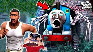 Shinchan and Franklin Stop Zombie Thomas Train in GTAV (Hindi) | Thomsa Train in GTA 5