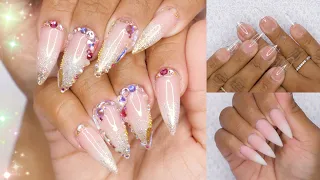Baby Boomer Builder Gel Nails Tutorial | Multi Color Crystal Design | LGNPro