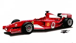 Realistic Car Drawing - Ferrari Formula 1 Car - Time Lapse