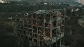 Abandoned city Tkvarcheli (Akarmara) cinematic film. DJI Mini 2