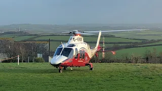 Cornwall Air Ambulance | Castle Air AW109SP G-KRNO | Landing, startup and departure from Padstow