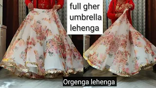 full gher umbrella lehenga cutting and stitching|| Organza lehenga cutting and stitching