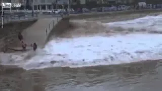 OMG smart ass washed away by freak wave