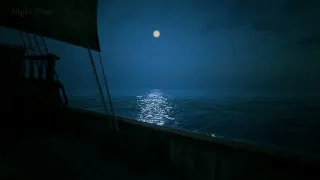 Sailboat at Night Ambience. Calm Ocean Sounds. Relax, Meditate, Sleep. Subscribe for More! 🌃😴