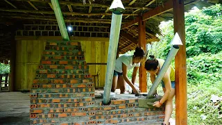 how to build a wood stove from red bricks,build a wooden house,Tư Build DaiLy life Farm