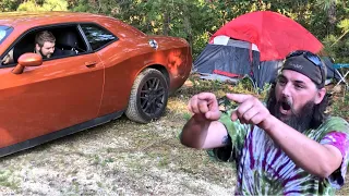 I backed over his tent with my car