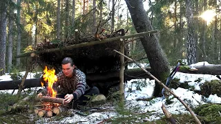 Winter Camping in a Magical RELAXING FOREST!🌲Building a Survival Shelter