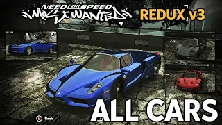 Need for Speed Most Wanted REDUX V3 - All Cars | Stock Cars