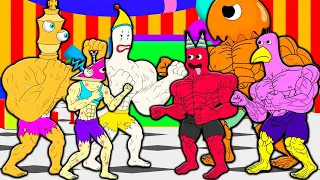 MUSCLE THE AMAZING DIGITAL CIRCUS 2 VS MUSCLE GARTEN OF BANBAN! 2 part Cartoon Animation