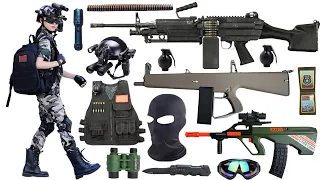 Special police weapon toy gun set unboxing, M249 light machine gun, AUG assault rifle, AA12 shotgun