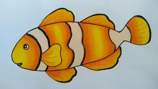 Cara menggambar ikan || menggambar ikan nemo warna warni || menggambar ikan hias