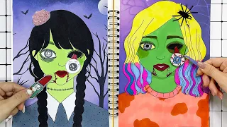 【🐾paper diy🐾】Paper Diy Makeup🤢Wednesday Zombie Makeup VS Enid Zombie Makeup | Halloween still here?