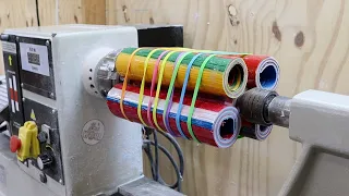 Woodturning - Layers of Craft Paper on the Lathe!