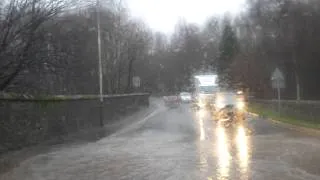 Driving Flooded Road Perth Perthshire Scotland
