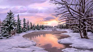 Winter Reflections on the Lake - A Tranquil Landscape Painting