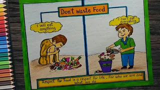Stop food-wasting poster drawing l Don't waste food drawing l How to draw stop food wasting