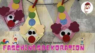 Faschingsdekoration mit Kindern basteln | Coole Clowns aus Papier