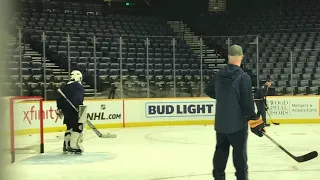 Jacob Piros practices with Pekka Rinne, Predators