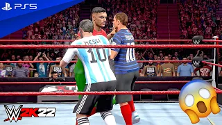 WWE 2K22 - Ronaldo vs. Messi vs. Mbappe - Extreme Rules Match | PS5™ [4K60]