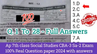 💯Ap 7th class social studies Cba-3 Sa2 real paper 2024 with answers|7th Sa-2 social answer key 2024