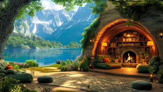 Gentle Spring Atmosphere at Morning Cozy Hobbit ☕ Relaxing Jazz Piano Music & Fireplace for Relax