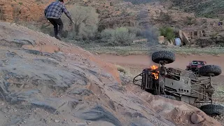 Moab Motorsports Rory Irish aka Trail Mater Rolls Over on Potato Salad Hill, Catches Fire, Drives Up