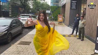 Sherlyn Chopra Looking Super Hot in Yellow Saree at Andheri