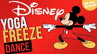 Disney Yoga Freeze Dance | Brain Break | Dance Party | PE Warm up | Workout for Kids