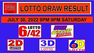 LOTTO DRAW RESULT JULY 30, 2022 SATURDAY 9PM