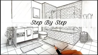 How to Draw A Bathroom in Two Point Perspective | Step By Step