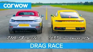 New Porsche 911 vs Boxster GTS - DRAG RACE, ROLLING RACE & BRAKE TEST