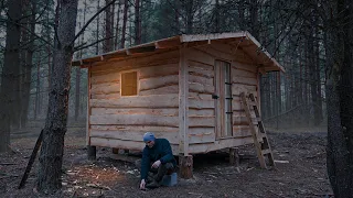 Off grid cabin building in the woods, start to finish no talking