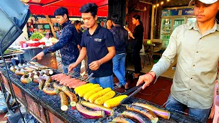 The Most Famous Chinese Food Grilled Eggplant, Lamb Skewer, Duck Blood Soup BBQ - Street Food