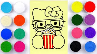 Sand painting coloring Hello Kitty with popcorn for kids and toddlers