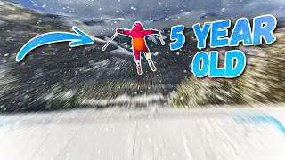 5 Year Old Girl Catches Big Air | Skiing Family