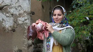 Mix of Cooking Lamb Liver, Heart, Kidneys and Lamb Fat on the Sadj ♧ Village Cooking Vlog