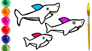 Shark Family Drawing, Painting, Coloring for Kids & Toddlers | Kids Art | How To Draw Shark Family ?