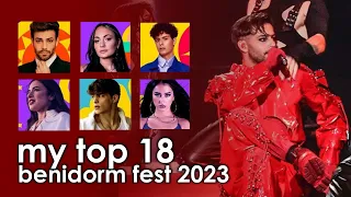 my top 18 • benidorm fest 2023 (eurovision spain) | with ratings