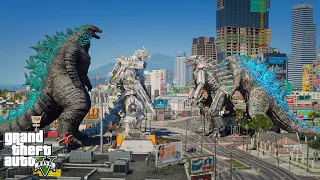 Legendary Godzilla, Kiryu Mechagodzilla vs Atomic Godzilla, Mechagodzilla - Epic Scene ( GTA V Mod )