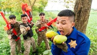 Battle Nerf War: Cowboy & Blue Police Nerf Guns Robbers Group GREEN MANGO BATTLE