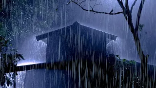 Get Over Insomnia with Heavy Rain & Robust Thunder Sounds Pierces a Tin Roof of Forest Farm at Night