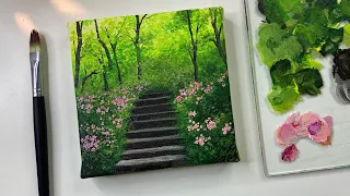 Landscape painting/ acrylic painting tutorial/ acrylic painting for beginners tutorial/forest stair