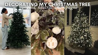 Decorating my Christmas tree | Champagne, golds, Balsam Hill tree
